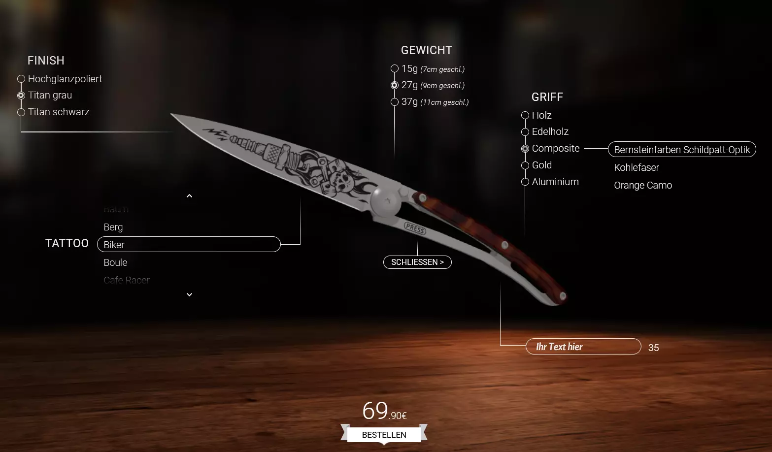 Imagem: Animação de faca 3D na página inicial da Deejo