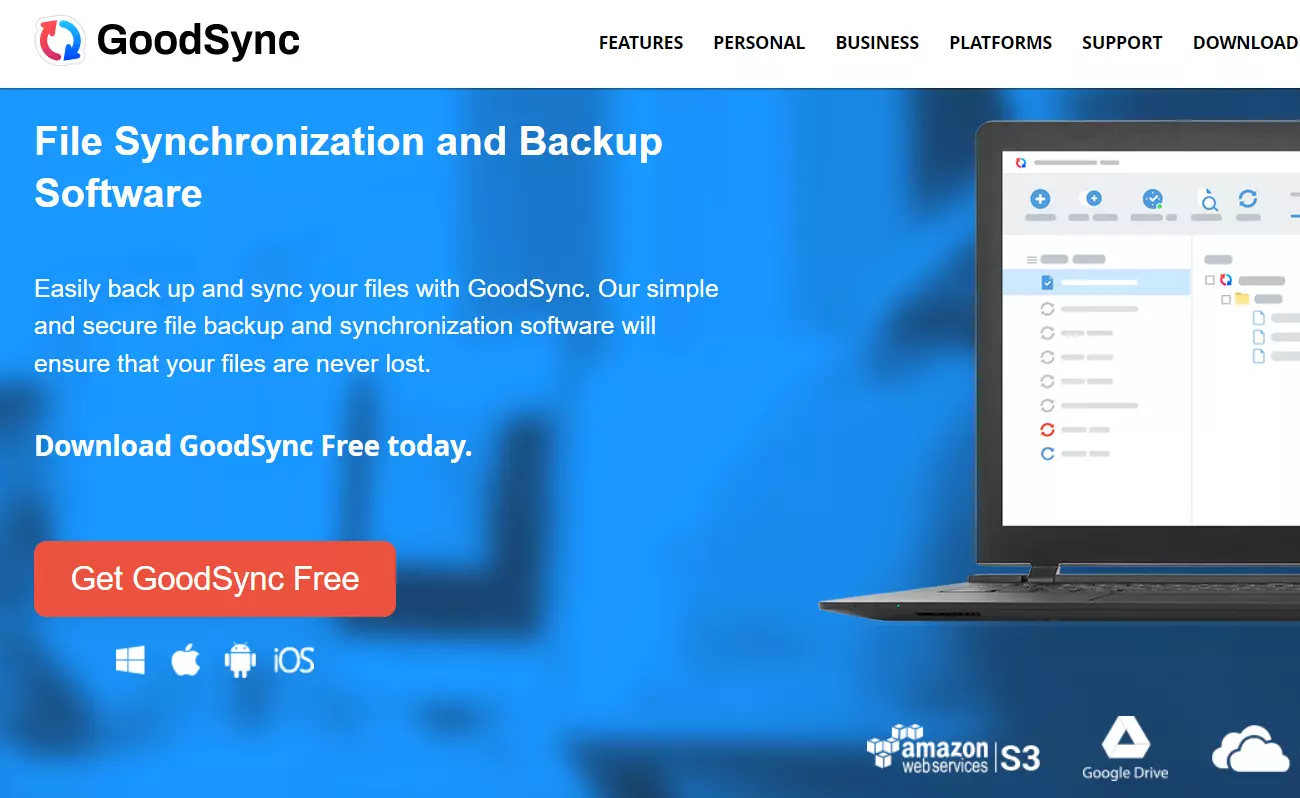 Captura de tela do site da Goodsync Captura de tela do site da Goodsync