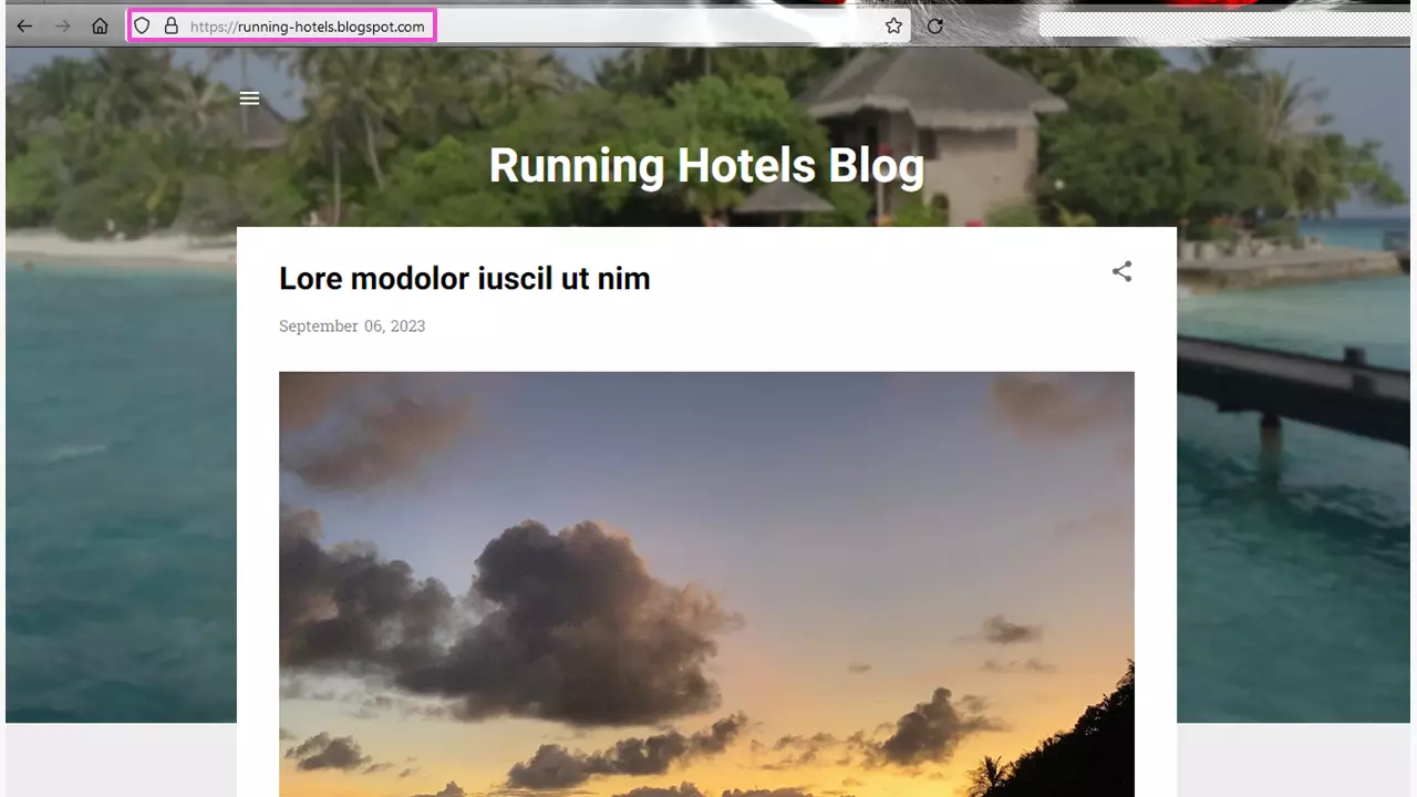 Exemplo de redirecionamento de domínio com uma captura de tela do blog incluindo o novo endereço Exemplo de redirecionamento de domínio com uma captura de tela do blog incluindo o novo endereço