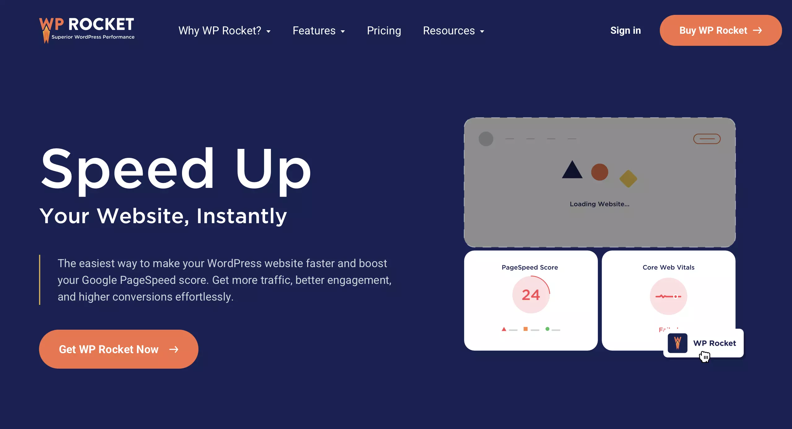 Site do plugin WordPress WP Rocket Imagem: Site do plugin WordPress WP Rocket