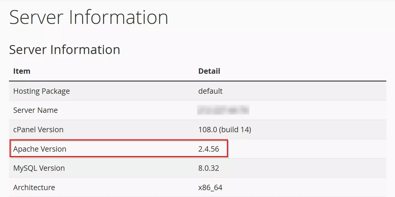cPanel: Versão do Apache cPanel: Versão do Apache