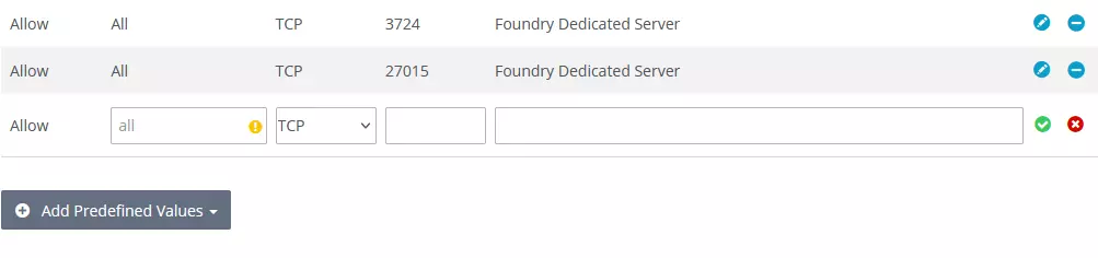 Portas para o servidor Foundry na conta IONOS Portas para o servidor Foundry na conta IONOS