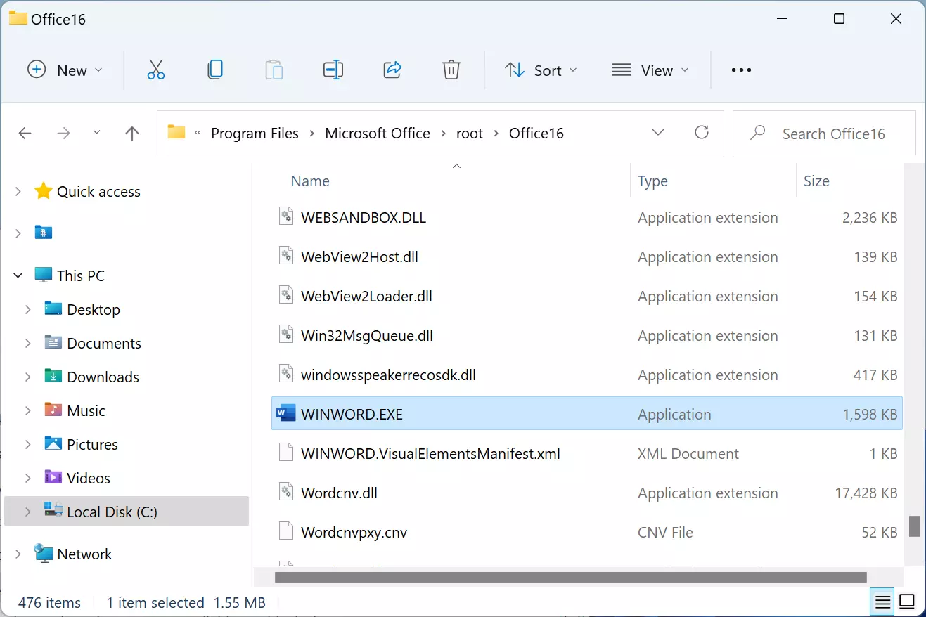 Diretório do Microsoft Office no Windows Explorer Diretório do Microsoft Office no Windows Explorer