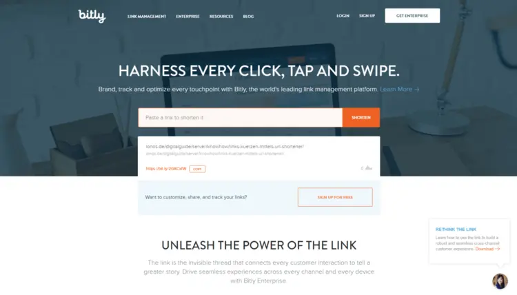 Página inicial do encurtador de links bit.ly Página inicial do encurtador de links bit.ly