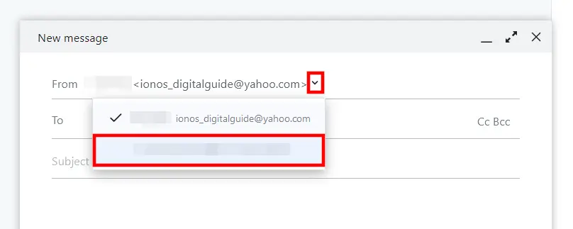 Imagem: Selecionar endereço de envio no Yahoo Mail