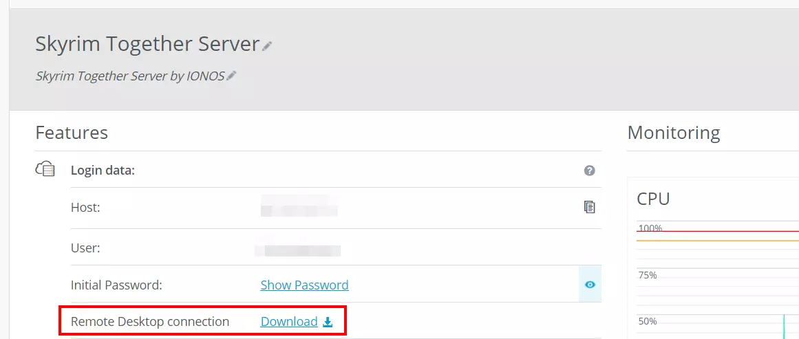 Configure a conexão remota com o servidor Skyrim Together no IONOS Cloud Panel Imagem: Configure a conexão remota com o servidor Skyrim Together no IONOS Cloud Panel