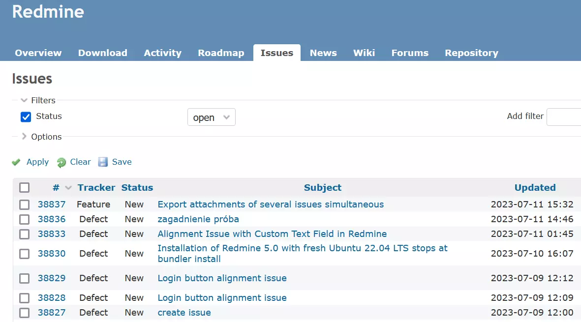 Imagem: Redmine screenshot