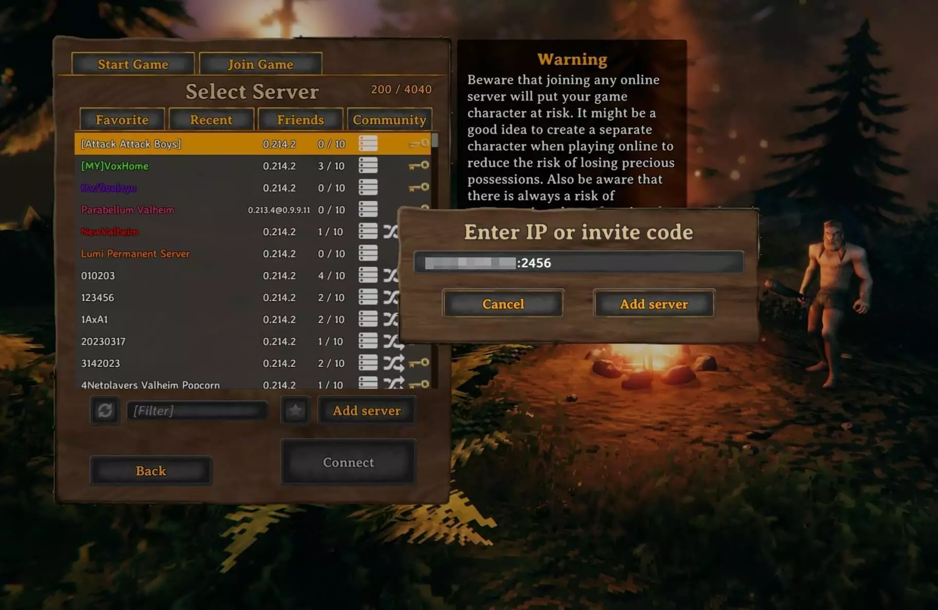 Captura de tela de Valheim: Choose server Imagem: Captura de tela de Valheim: Choose server