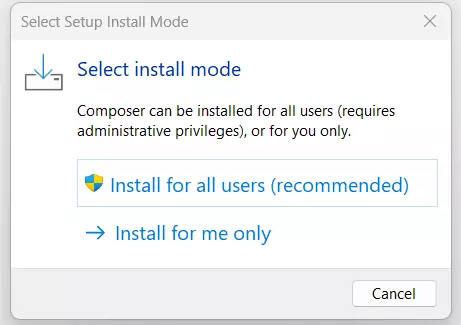 Composer no Windows 11: instalação para todos os usuários Imagem: Composer no Windows 11: instalação para todos os usuários
