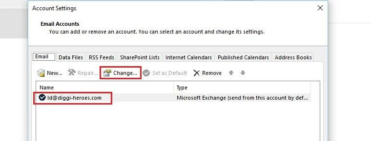 Imagem: Outlook: “Change…” in Account Settings