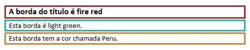 Cores HTML: Exemplos de borda com diferentes cores Imagem: Cores HTML: Exemplos de borda com diferentes cores