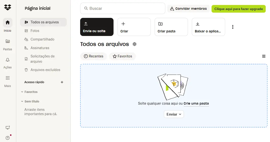 Imagem: Interface do usuário da aplicação web do Dropbox