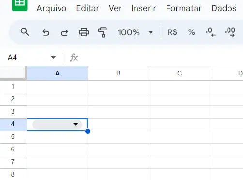 Célula com menu suspenso do Google Sheets configurado Imagem: Célula com menu suspenso do Google Sheets configurado