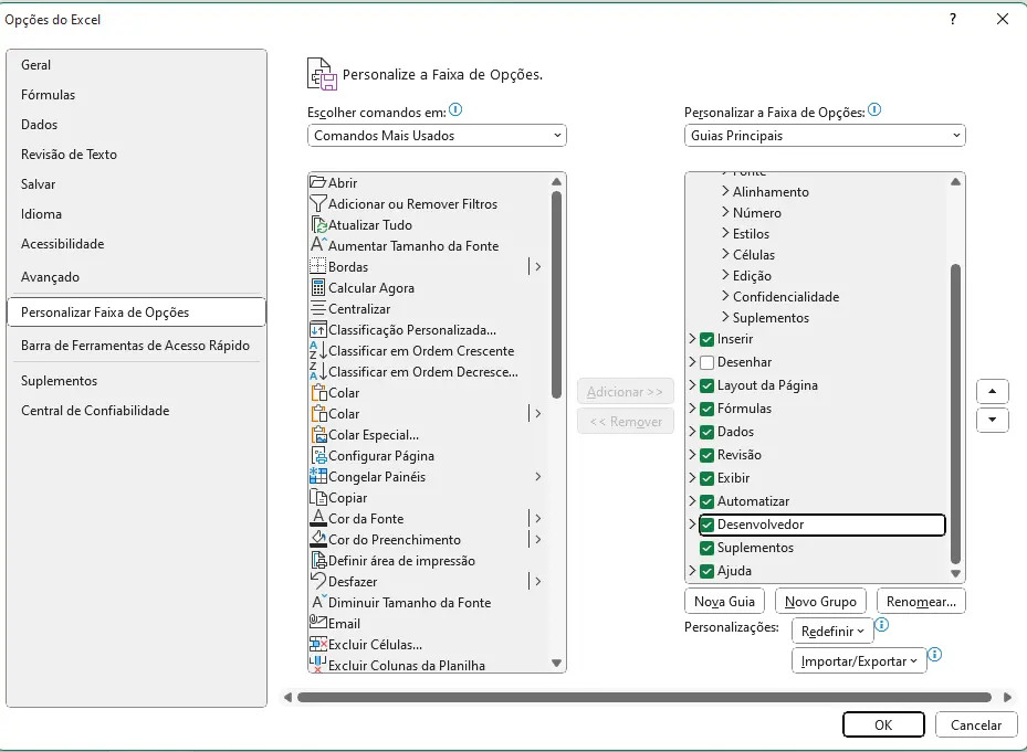 Como adicionar o item “Desenvolvedor” no Excel Imagem: Como adicionar o item “Desenvolvedor” no Excel