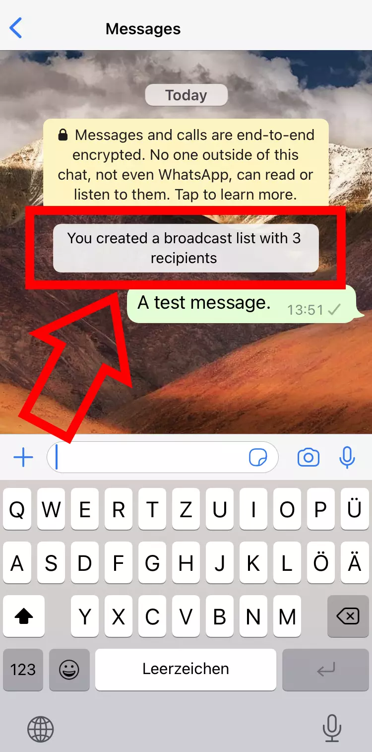 Imagem: Captura de tela do iPhone de uma lista de transmissão do WhatsApp