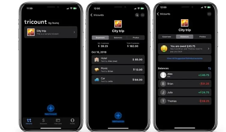 Imagem: Capturas de tela do app Tricount