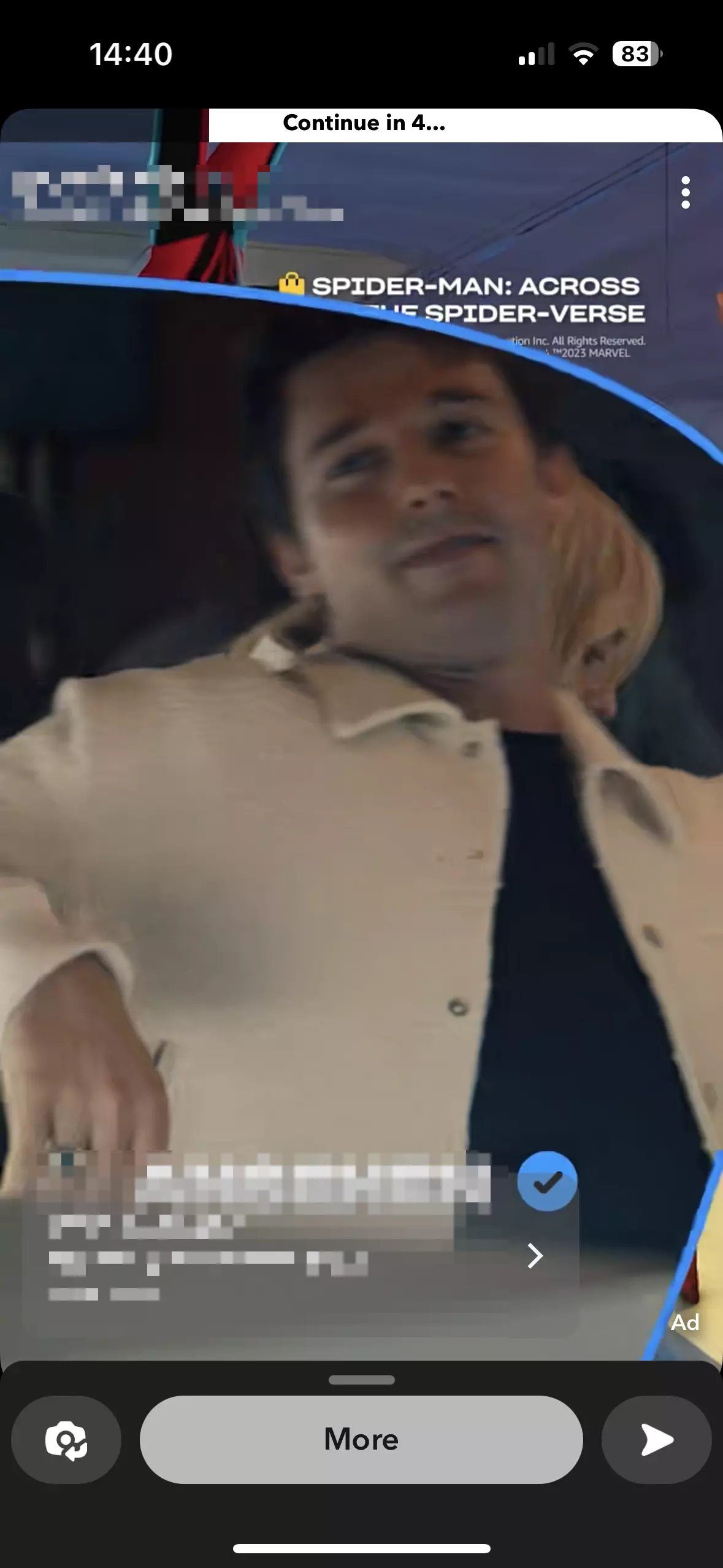 Captura de tela de um comercial no Snapchat Captura de tela de um comercial no Snapchat