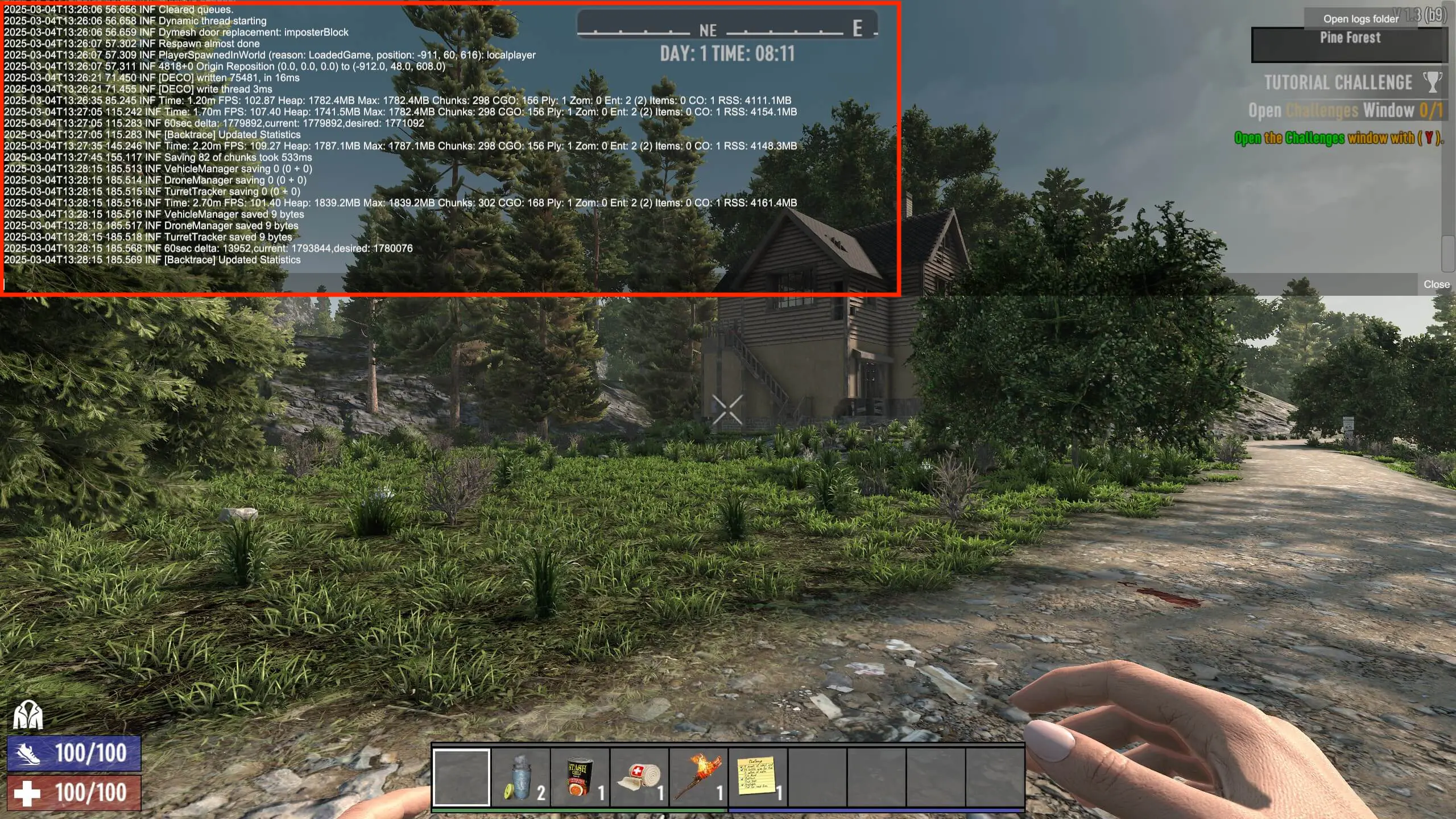 Imagem: Captura de tela do console do desenvolvedor em 7 Days to Die