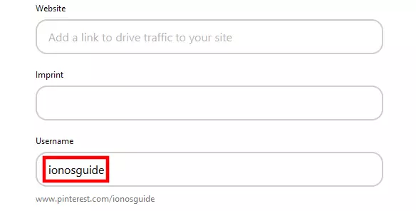 Nome de usuário nas configurações do Pinterest Nome de usuário nas configurações do Pinterest