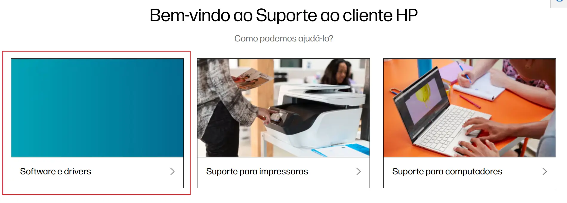 Imagem: Site da HP: Software e drivers