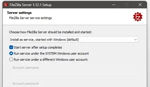 Configurações do FileZilla Server com número de porta Imagem: Configurações do FileZilla Server com número de porta