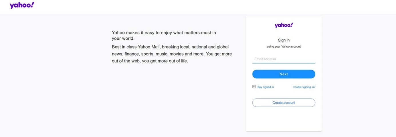 Yahoo Mail: Página de login Yahoo Mail: Página de login
