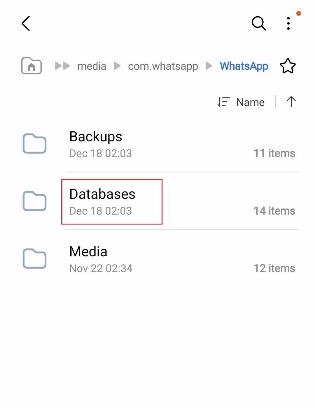 Imagem: Arquivos de backup local na pasta Databases do WhatsApp