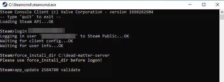 Instalando o servidor do Dead Matter no SteamCMD Instalando o servidor do Dead Matter no SteamCMD