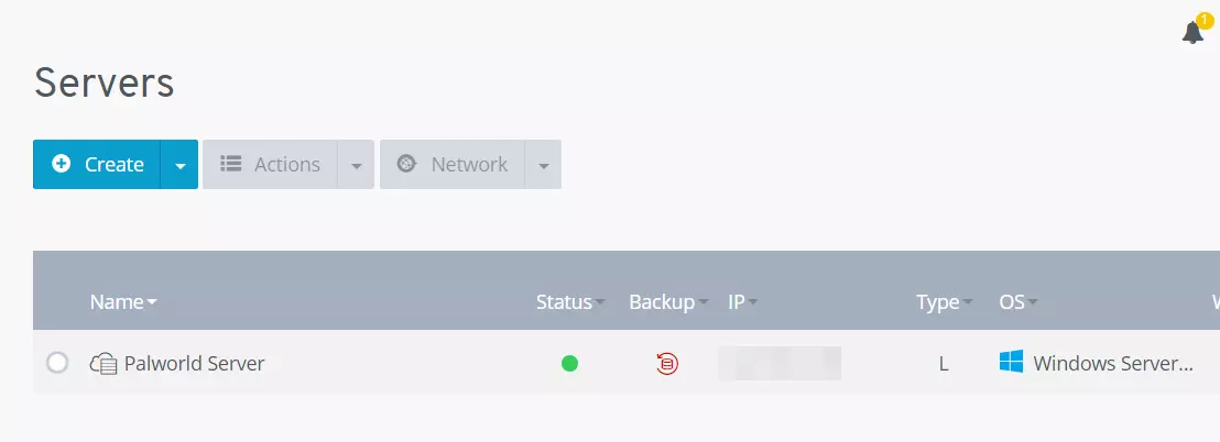 Palworld server listado em uma conta de cliente da IONOS Palworld server listado em uma conta de cliente da IONOS