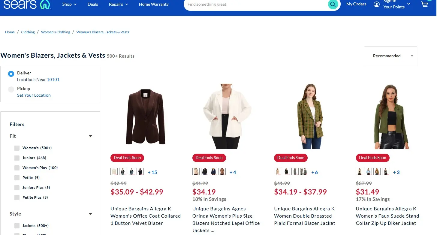 Imagem: Thumbnails da loja on-line Sears
