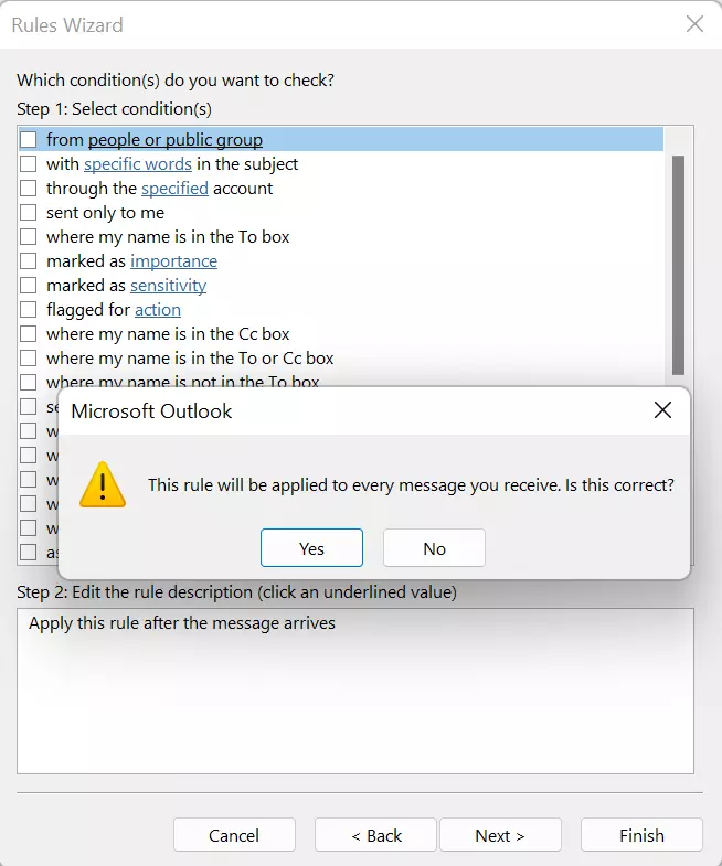 Outlook 365: Assistente de Regras - Confirmação de condições para regras de caixa de entrada Outlook 365: Assistente de Regras - Confirmação de condições para regras de caixa de entrada