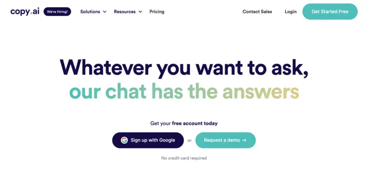 Captura de tela da página inicial do Copy.ai Captura de tela da página inicial do Copy.ai
