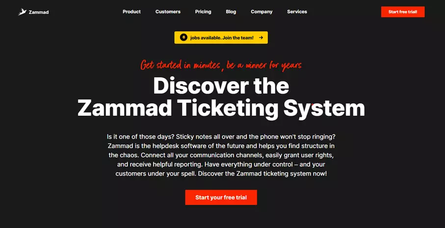 Screenshot of the Zammad website Screenshot of the Zammad website