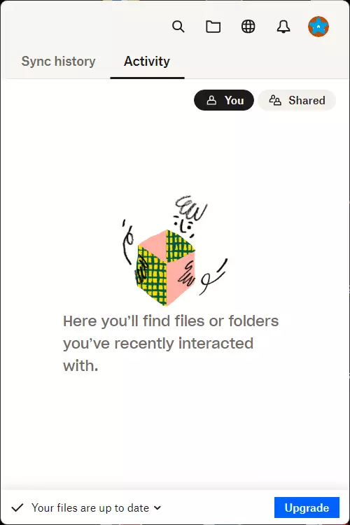 Interface de usuário do aplicativo Dropbox para desktop Interface de usuário do aplicativo Dropbox para desktop