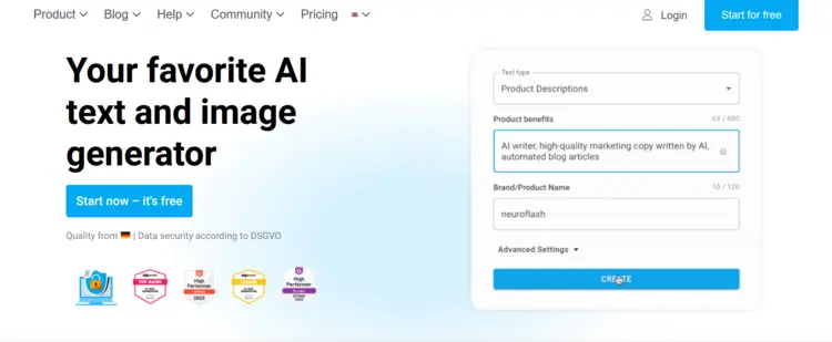 Captura de tela da interface de usuário do gerador de texto IA Neuroflash Captura de tela da interface de usuário do gerador de texto IA Neuroflash