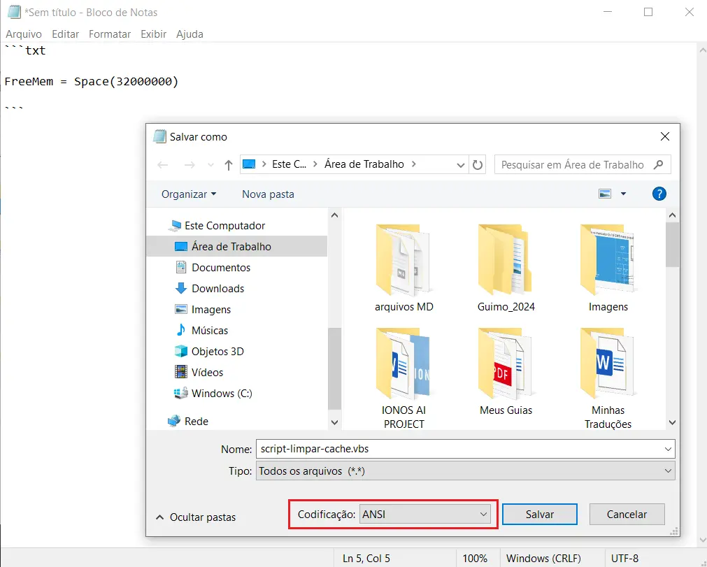 Imagem: Salvar script para limpar memória RAM