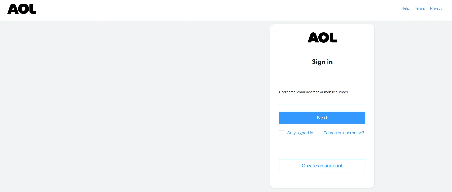 Imagem: Captura de tela da página de login do provedor de e-mail gratuito AOL Mail