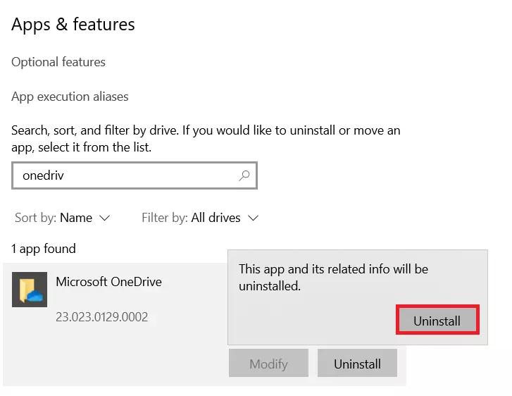 Você pode desinstalar o OneDrive em Configurações do Windows Você pode desinstalar o OneDrive em Configurações do Windows