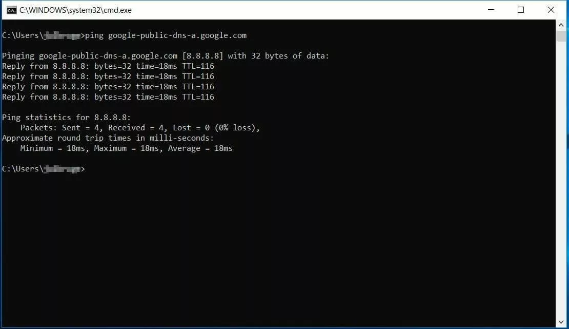 Estatísticas de ping no terminal do Windows Estatísticas de ping no terminal do Windows