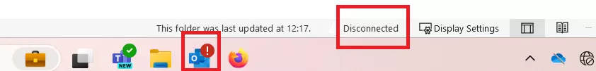 Imagem: Barra de status do Outlook mostrando o status “Desconectado”