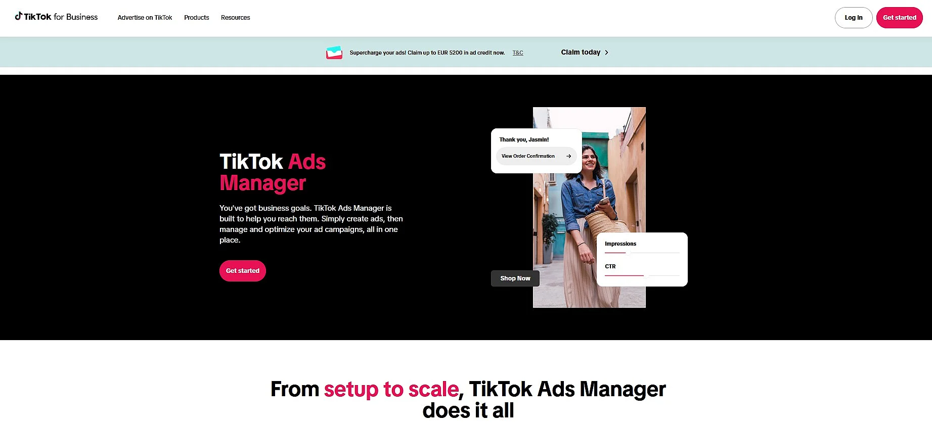 Página inicial do TikTok Ads Imagem: Página inicial do TikTok Ads