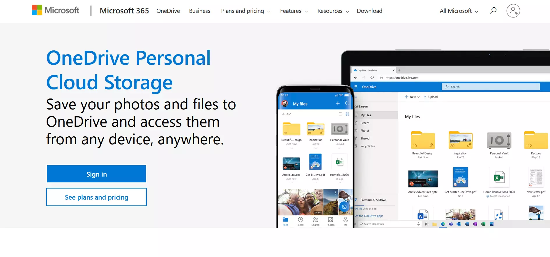 Captura de tela da página de introdução do OneDrive Captura de tela da página de introdução do OneDrive