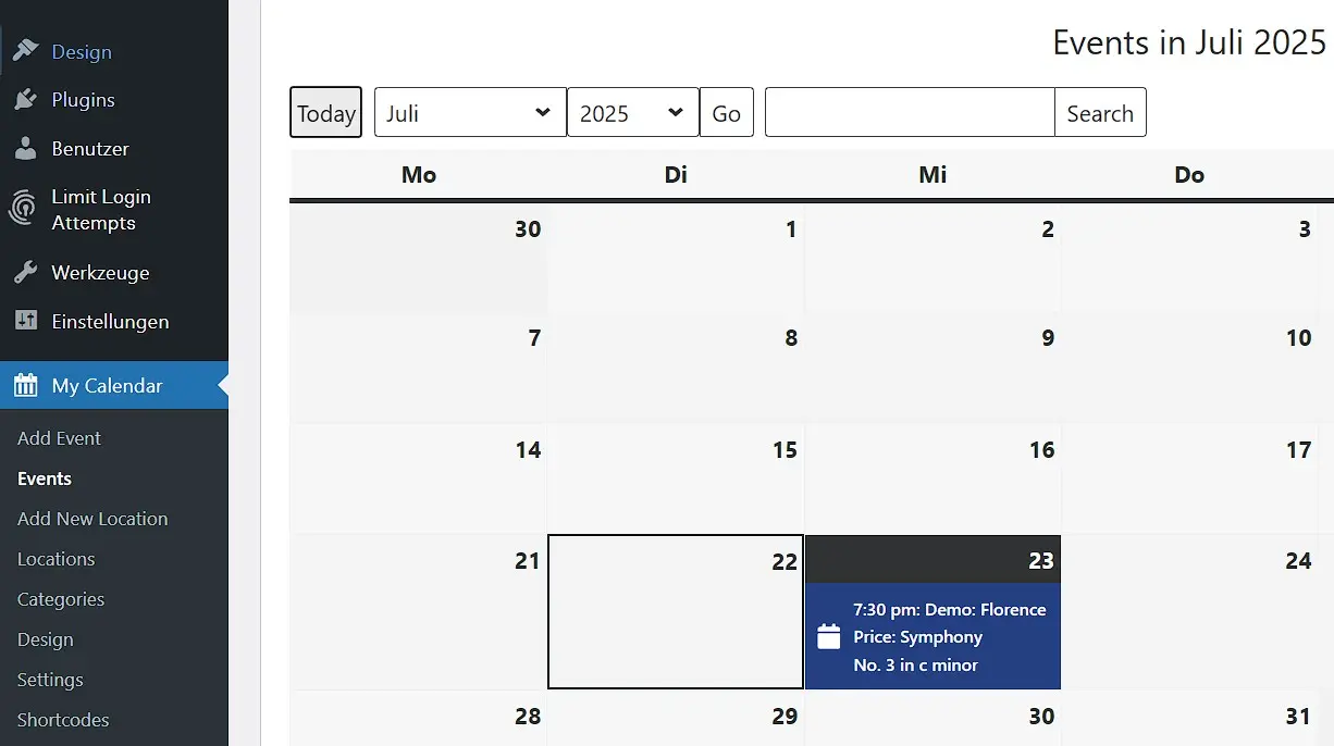 Calendário WordPress “My Calendar” Imagem: Calendário WordPress “My Calendar”