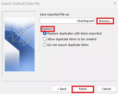 Assistente de importação e exportação do Outlook: Selecionando qual arquivo importar Assistente de importação e exportação do Outlook: Selecionando qual arquivo importar