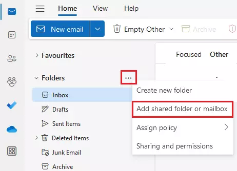 Outlook na Web: Adicionar caixa de correio Outlook na Web: Adicionar caixa de correio