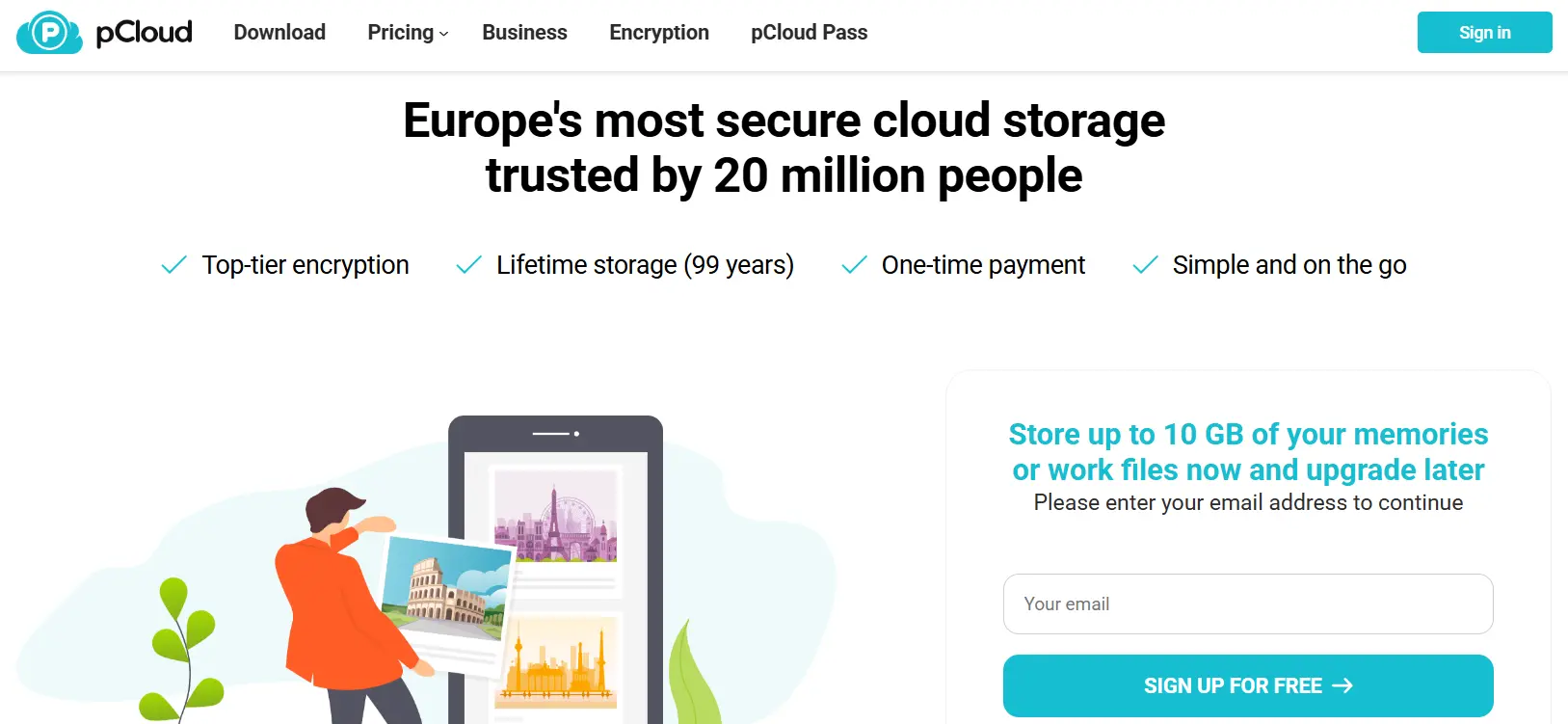 Imagem: página inicial do pCloud