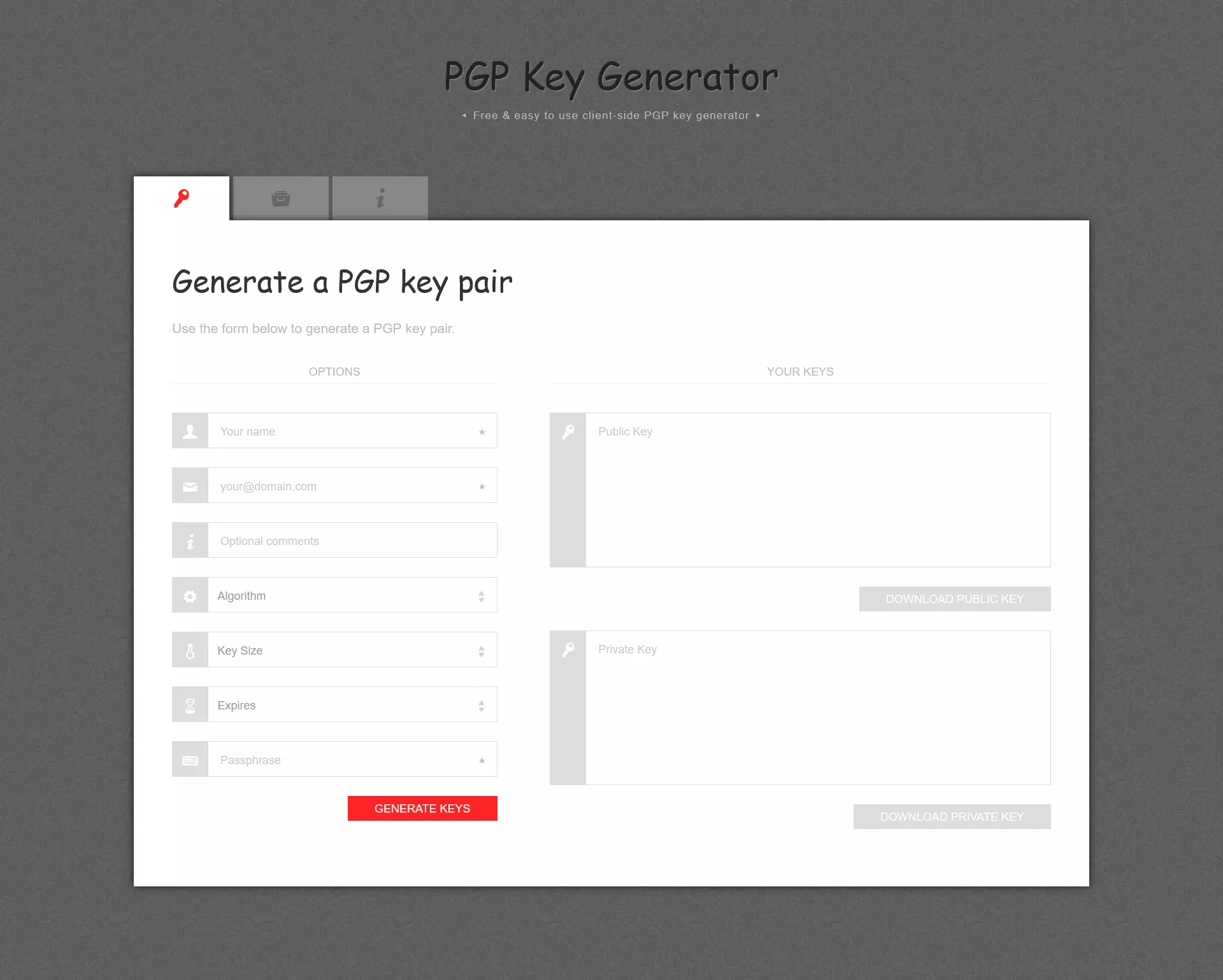 Ferramenta da Web para gerador de criptografia PGP Ferramenta da Web para gerador de criptografia PGP