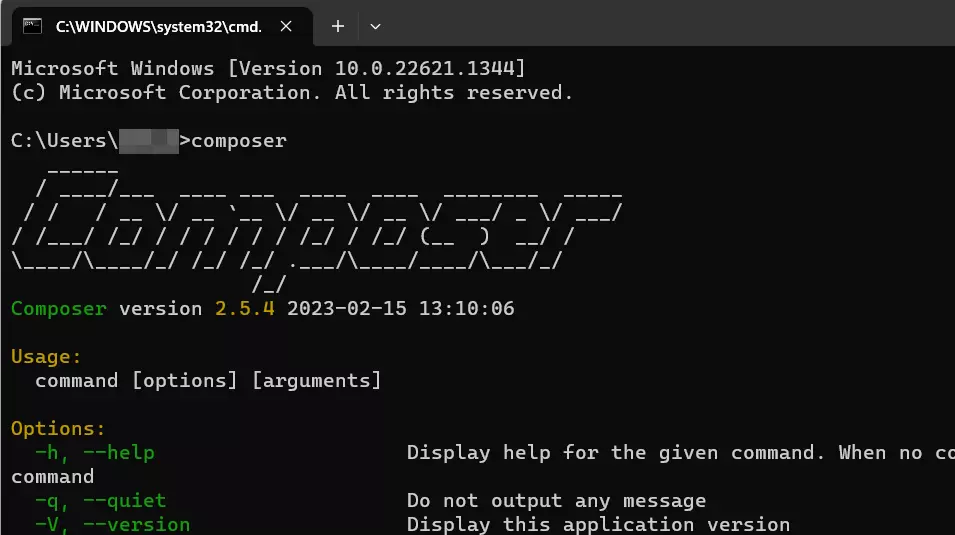 Windows 11: Exibir a versão do Composer via CMD Imagem: Windows 11: Exibir a versão do Composer via CMD