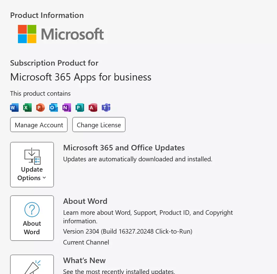 Microsoft Word 2016: Página da conta Imagem: Microsoft Word 2016: Página da conta