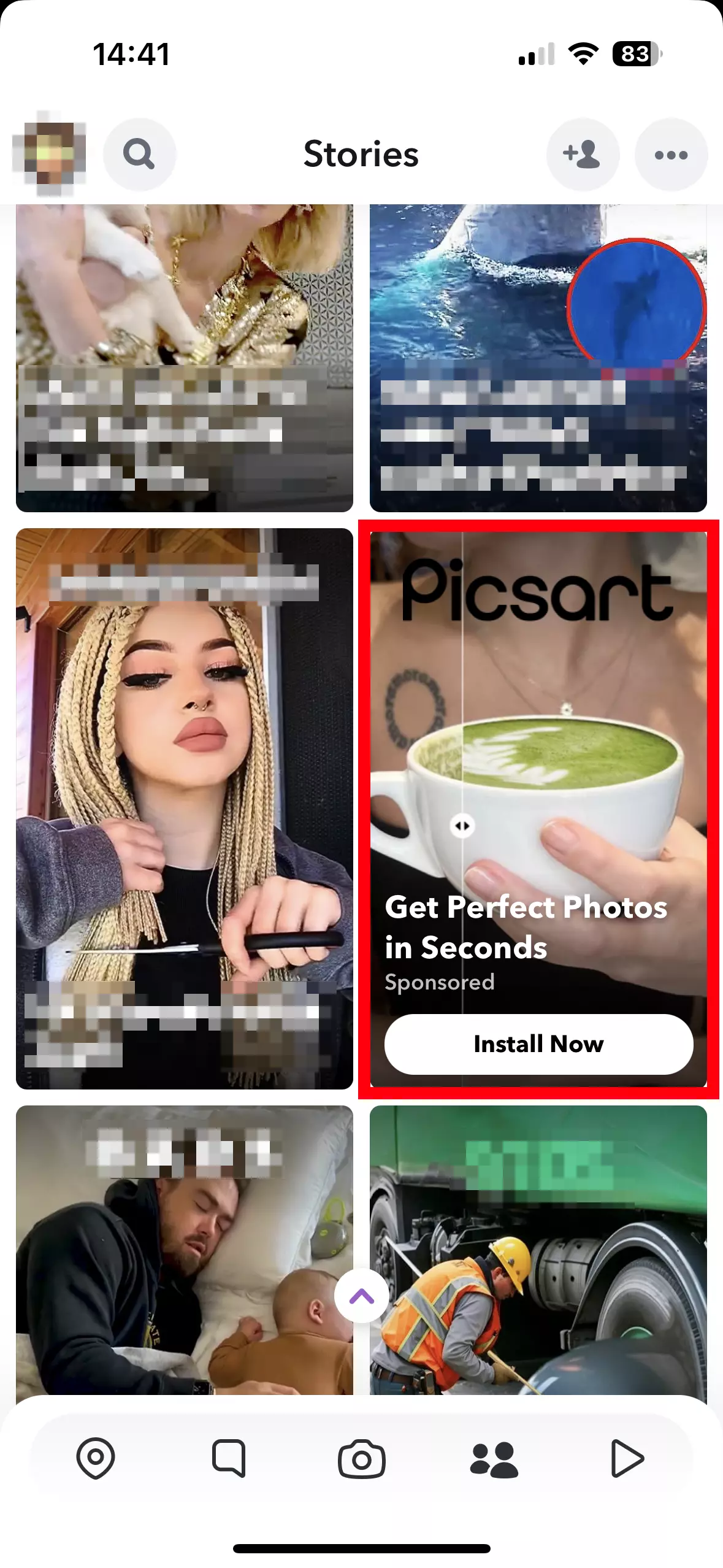 Captura de tela de um anúncio de história no Snapchat Captura de tela de um anúncio de história no Snapchat